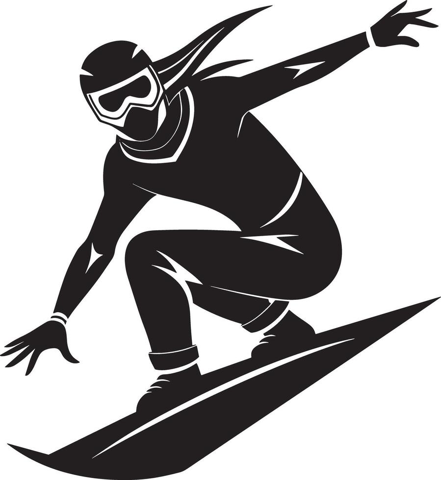skier on a snowboard illustration black and white vector
