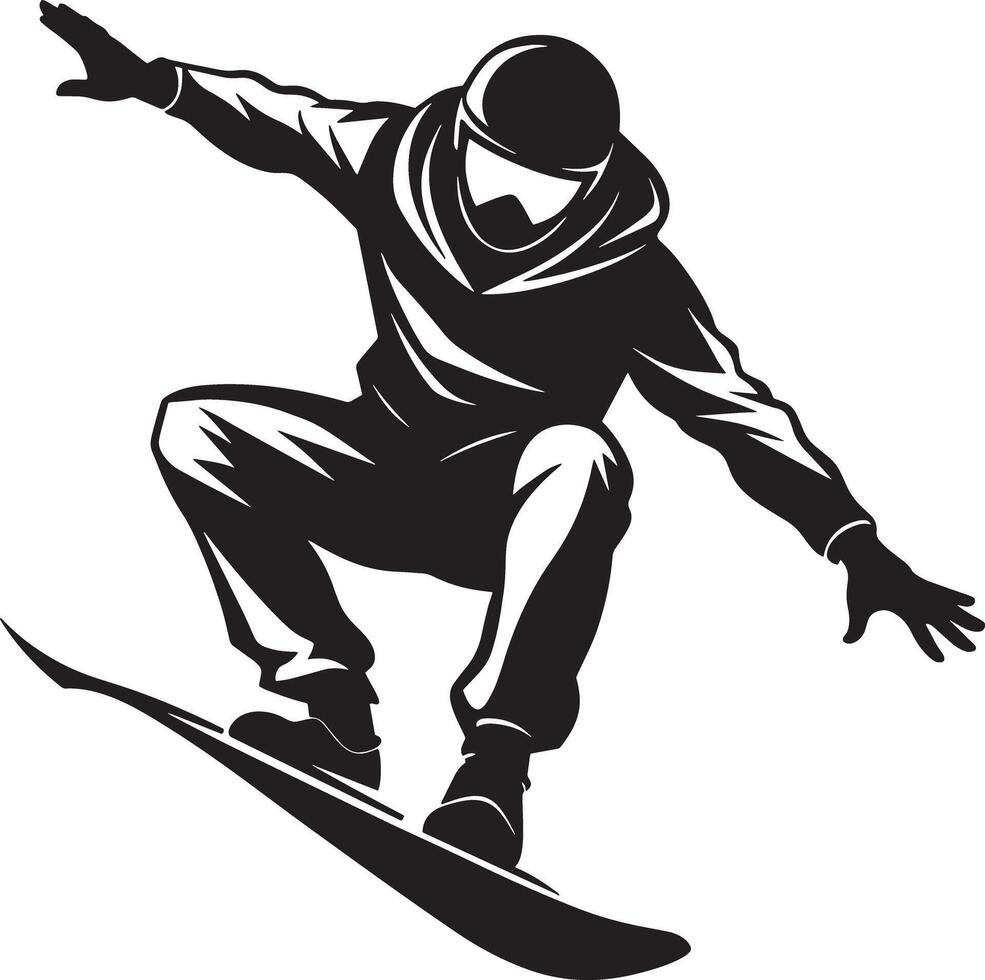 skier on a snowboard illustration black and white vector