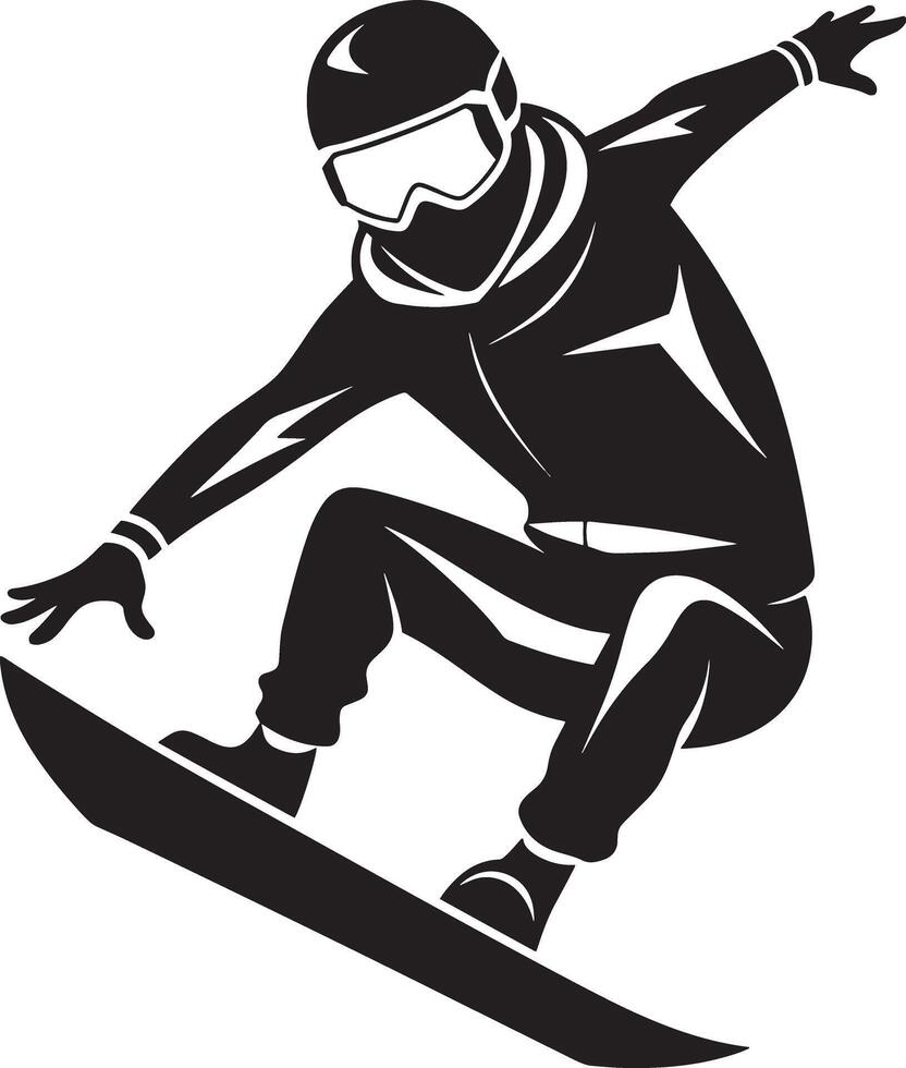 skier on a snowboard illustration black and white vector