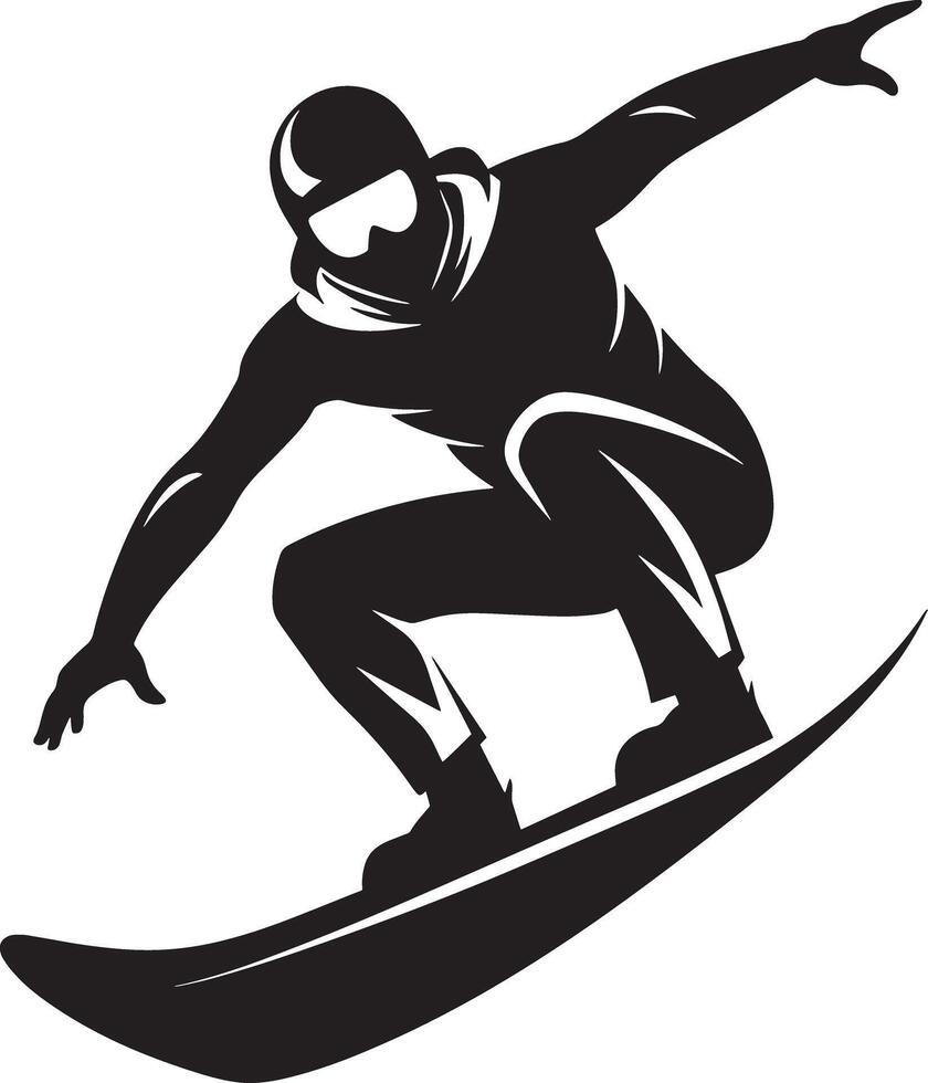 skier on a snowboard illustration black and white vector