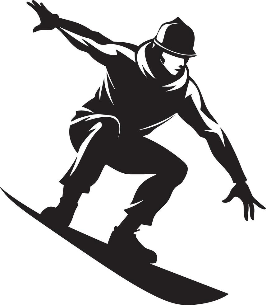 skier on a snowboard illustration black and white vector