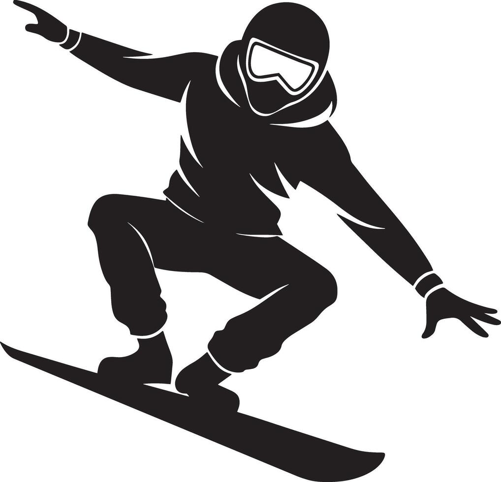 skier on a snowboard illustration black and white vector