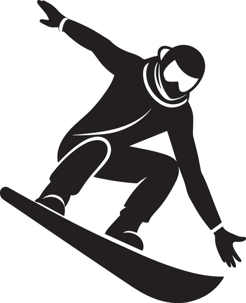 skier on a snowboard illustration black and white vector