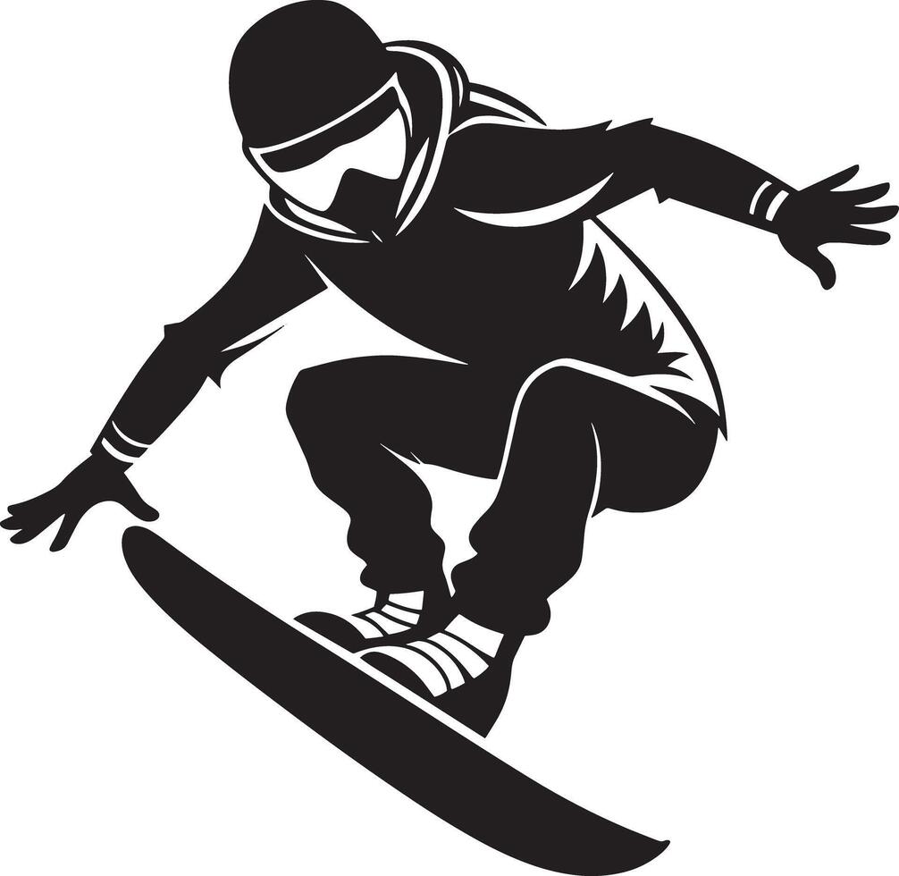 skier on a snowboard illustration black and white vector