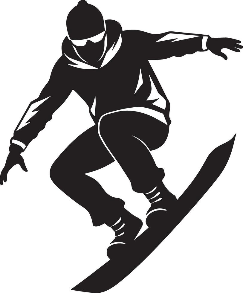 skier on a snowboard illustration black and white vector
