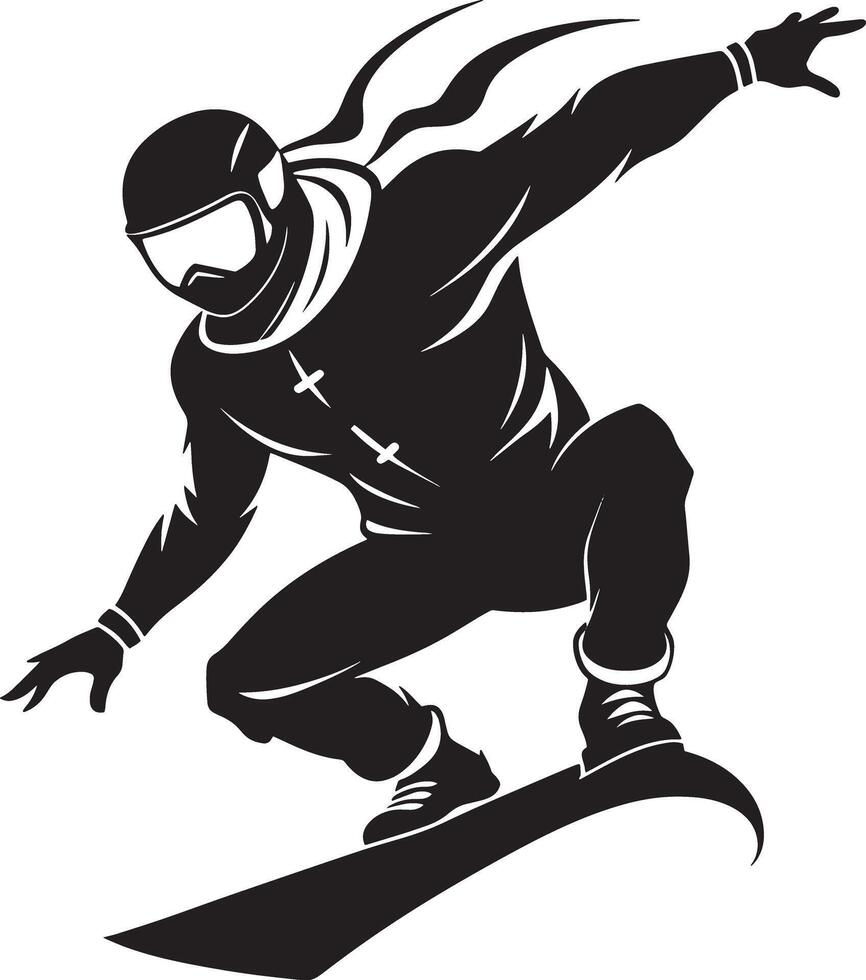 skier on a snowboard illustration black and white vector