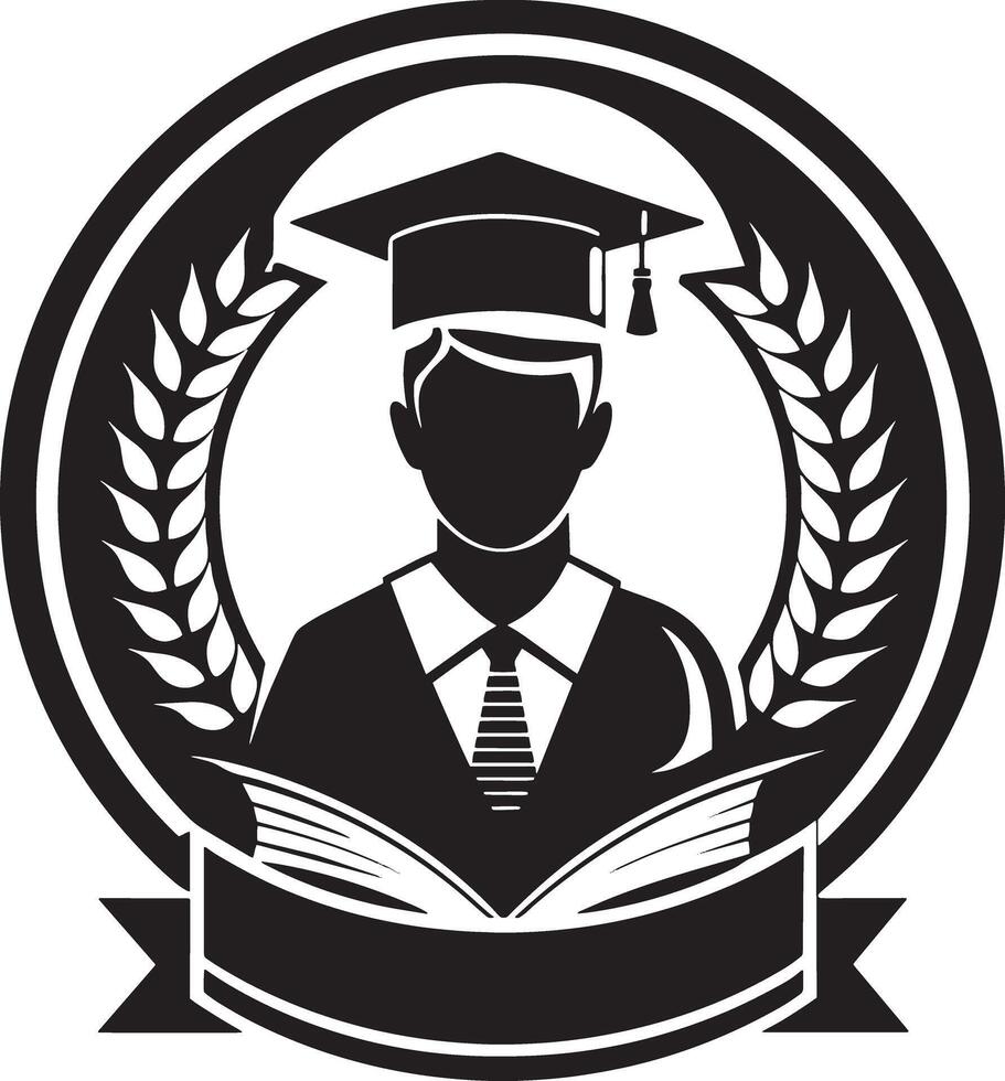 minimal and mordern education logo illustration black and white vector