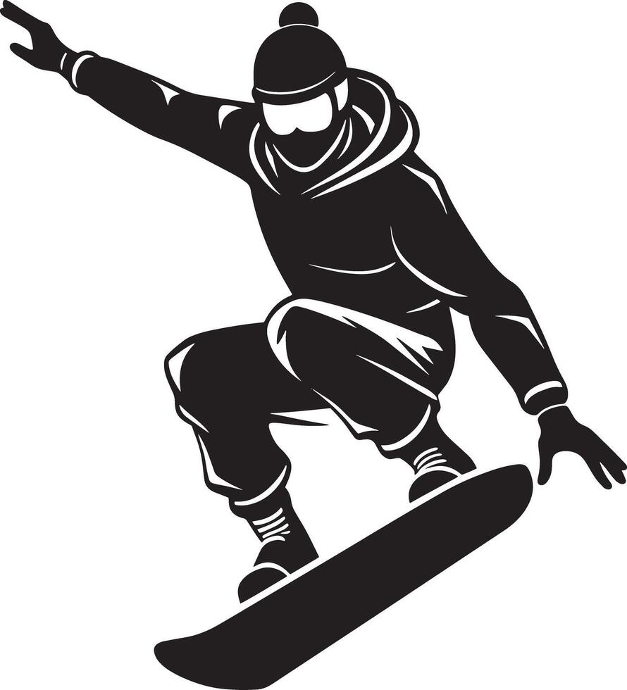 skier on a snowboard illustration black and white vector