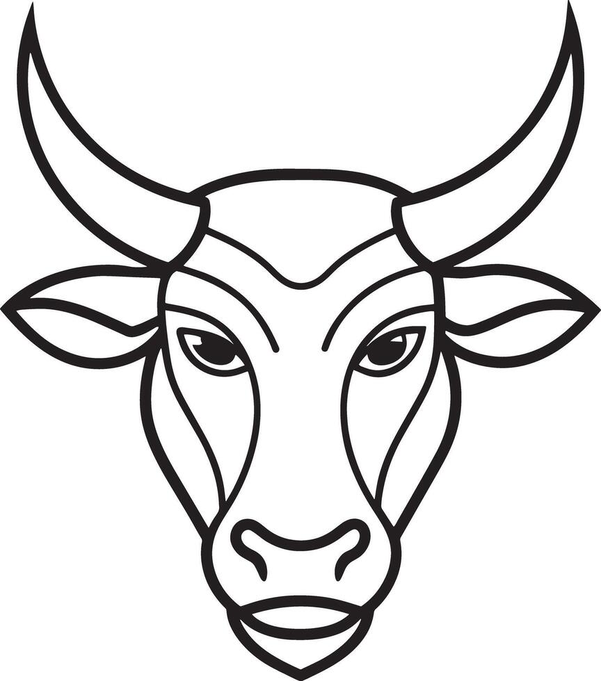 bull line art logo illustration black and white vector