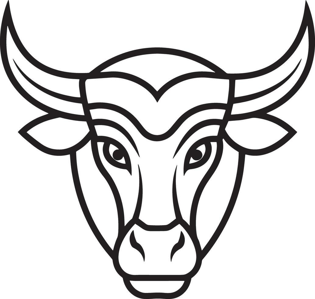 bull line art logo illustration black and white vector