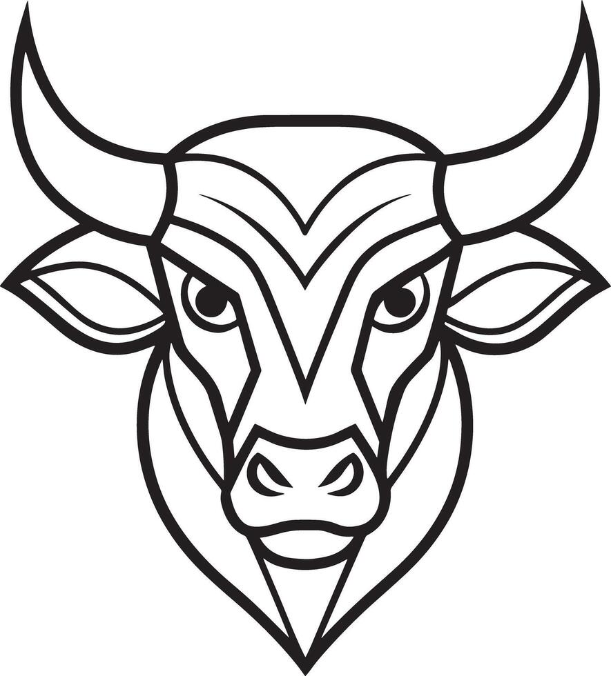 bull line art logo illustration black and white vector