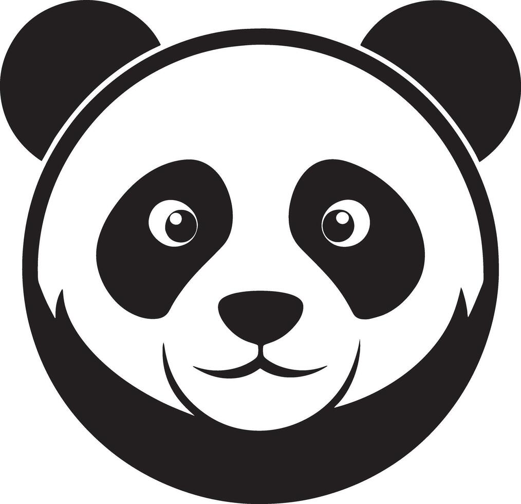 minimal panda bear logo illustration black and white vector