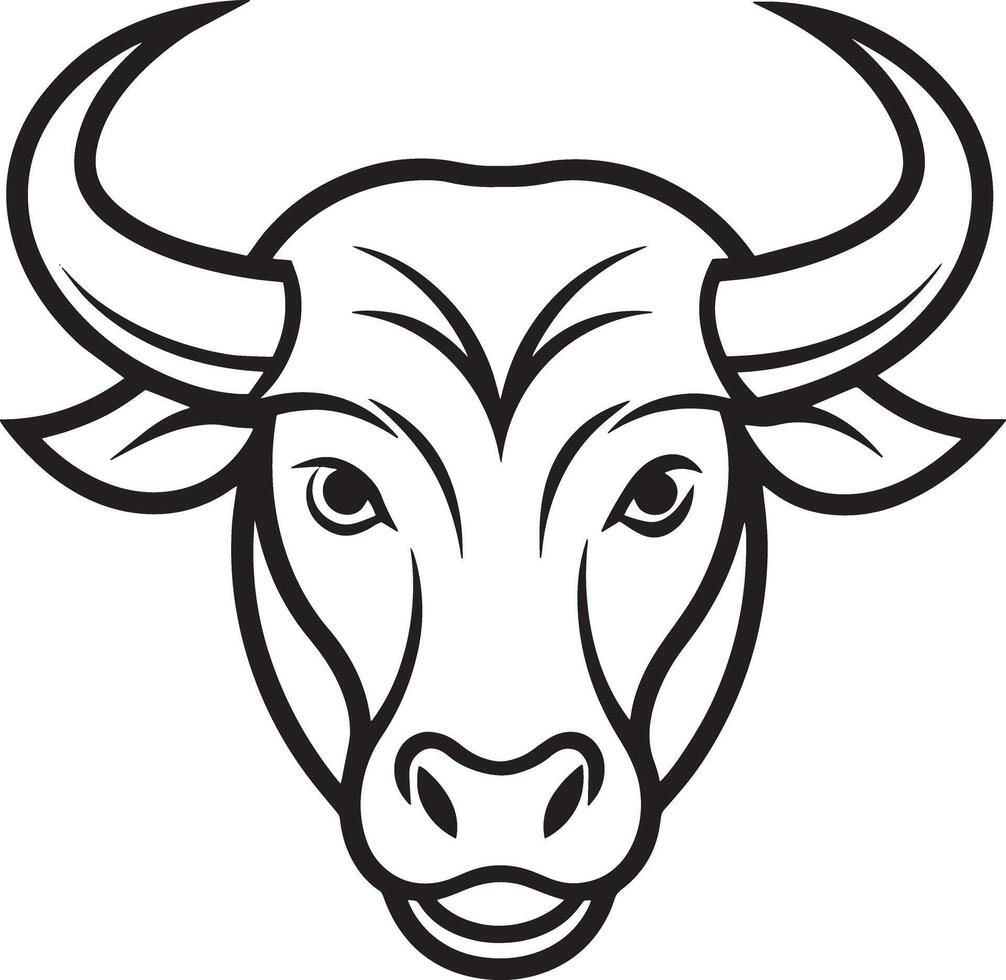 bull line art logo illustration black and white vector