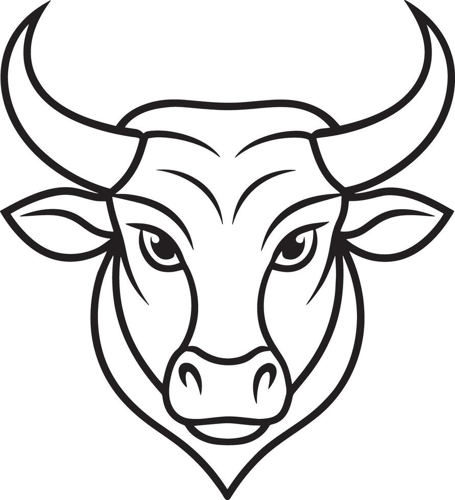 bull line art logo illustration black and white vector
