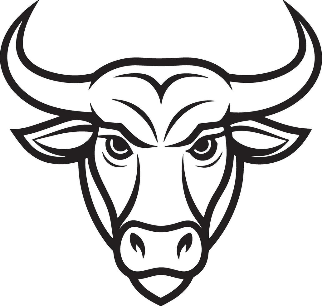 bull line art logo illustration black and white vector