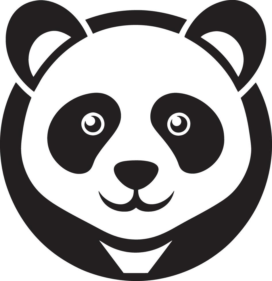 minimal panda bear logo illustration black and white vector