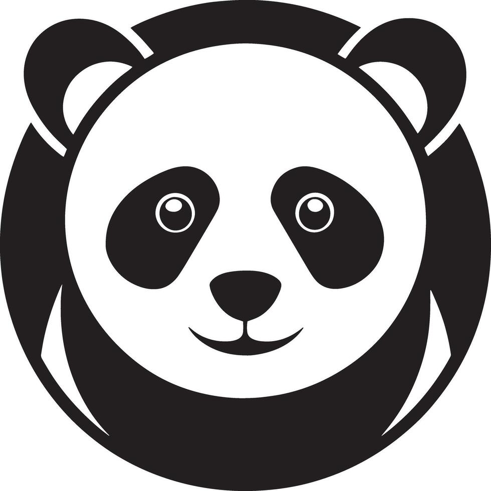 minimal panda bear logo illustration black and white vector