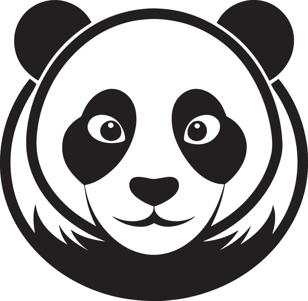 minimal panda bear logo illustration black and white vector