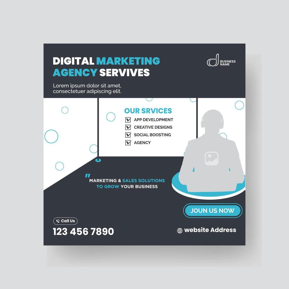 Modern Digital Marketing Agency Social Media Post For Business. Abstract Advertisement Square Web Post for Company Promotion. vector
