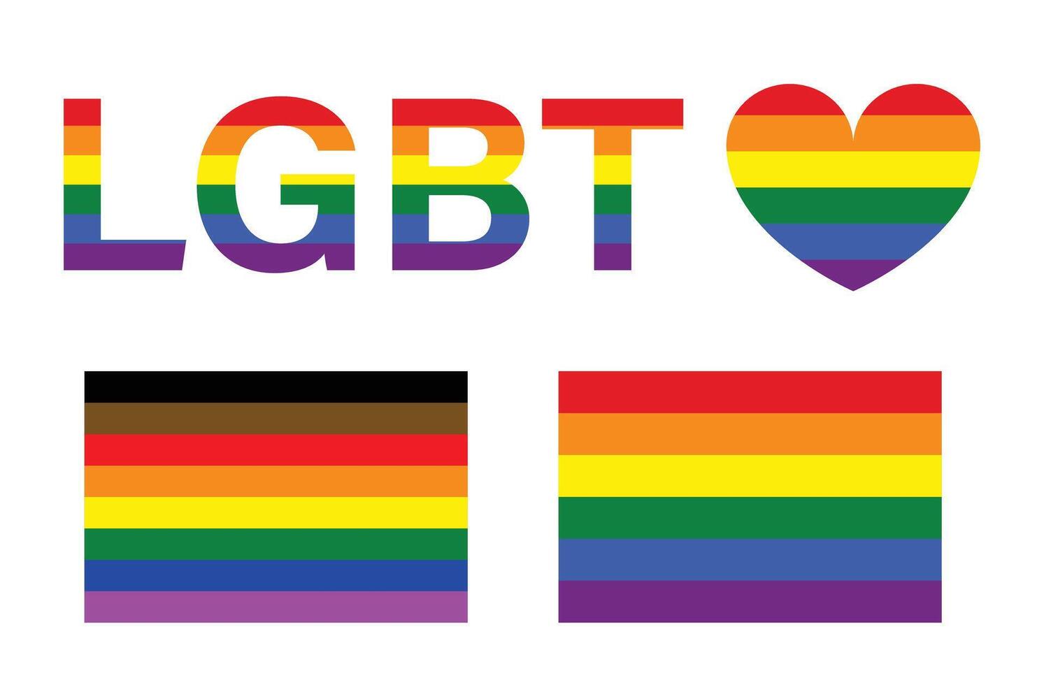 LGBT word text letter with heart, rainbow color flag isolated on white background, illustration. vector