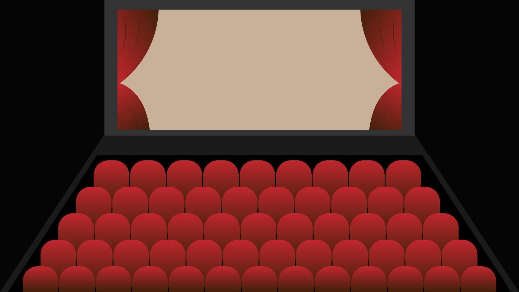 an empty theater with red seats and a screen vector