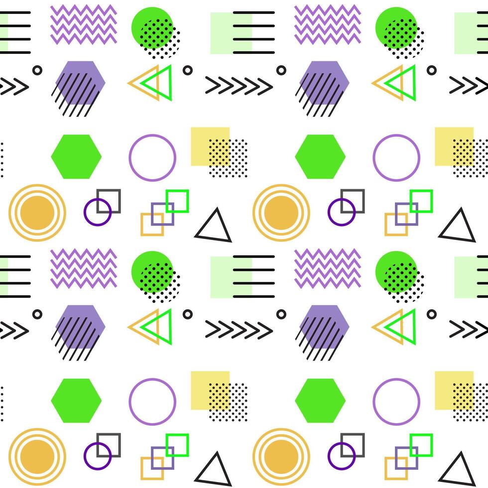 Memphis style with geometric pattern, illustration with geometric figures. Trendy seamless pattern. vector