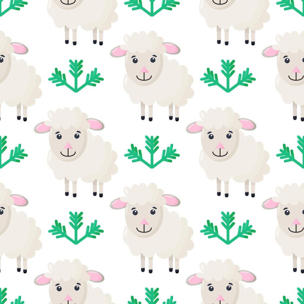 Sheep. Seamless pattern. Cartoon sheep background. Fabric print. vector