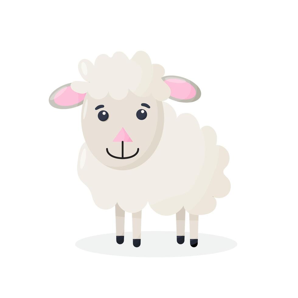 Cute cartoon sheep mascot character. Isolated illustration of fluffy sheep. vector