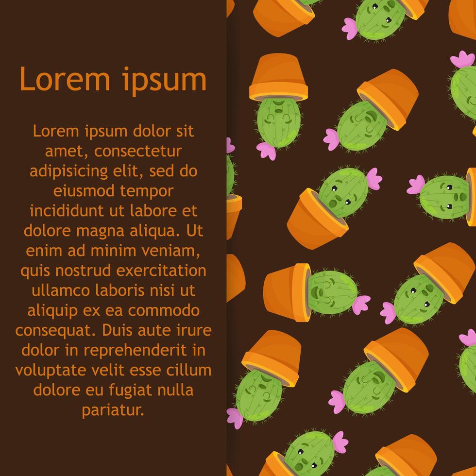 Seamless pattern with cute kawaii cactus and succulents with funny faces in pots. vector