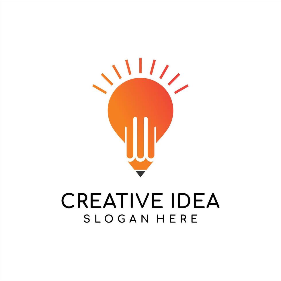 Light bulb and pencil logo template. Creative idea design. Smart writer logotype vector