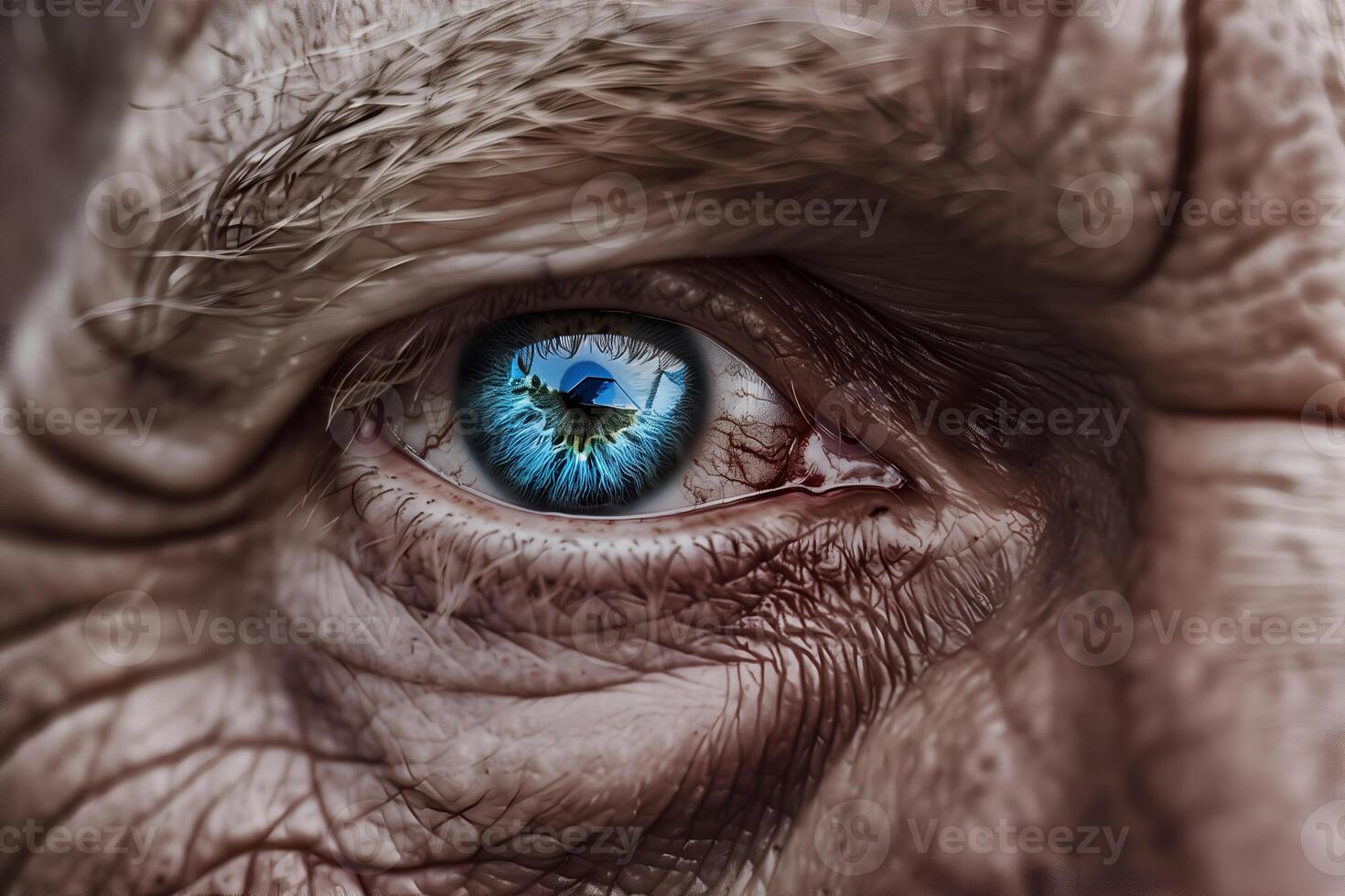 Skin wrinkles around the eye of Caucasian elder man photo