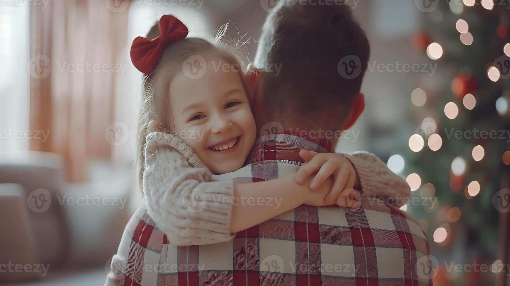 American father hugging his daughter. Happy father day concept. photo