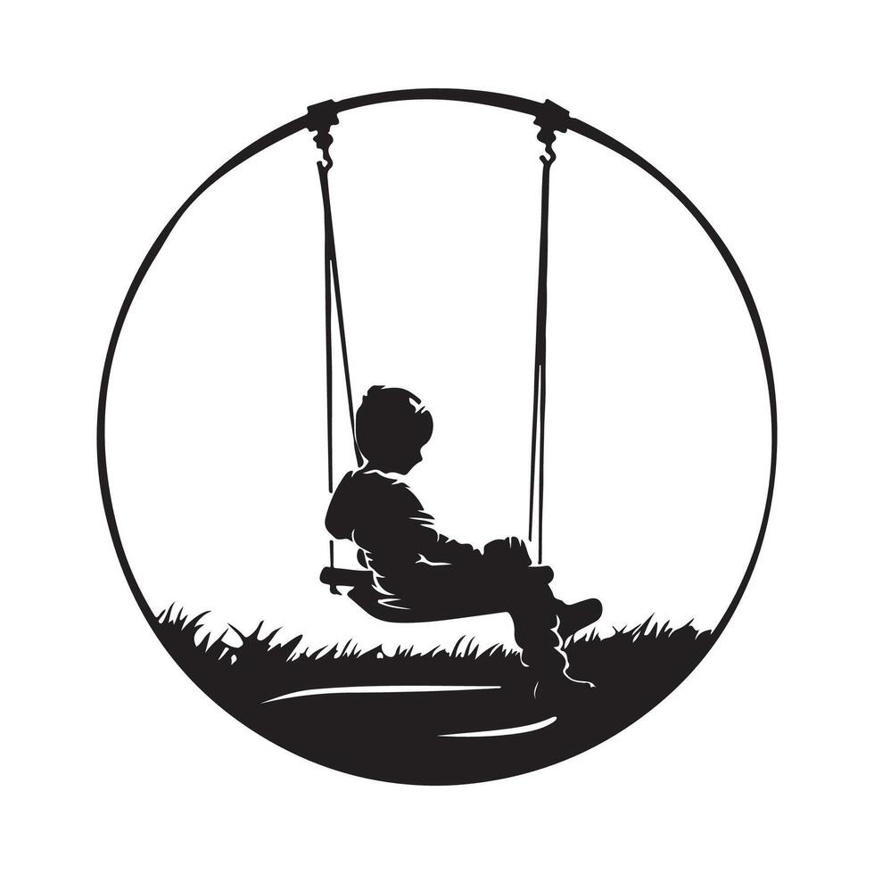 Child silhouette cute on swing illustration Stock image on white background vector