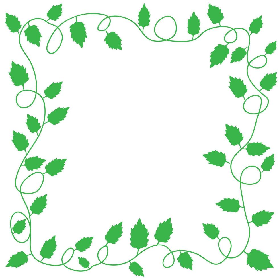 Abstract green quadrangular frame in the form of a pattern of leaves on a white background vector