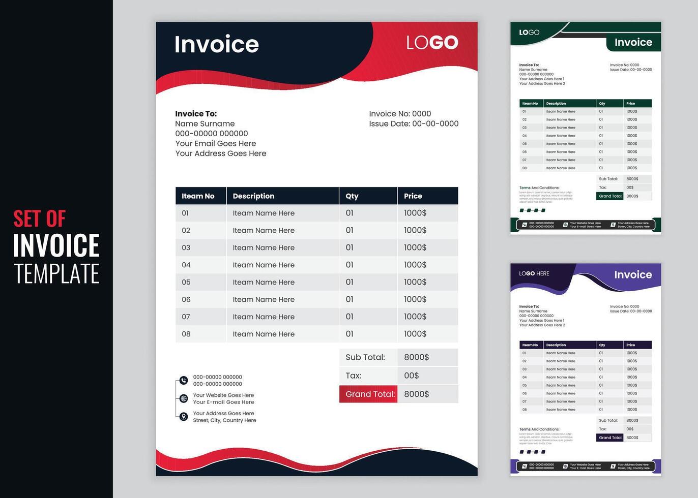 Corporate business invoice template bundle collection, Invoice set design, Money receipt template mega collection vector