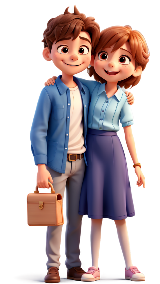 3D cartoon characters of school children png
