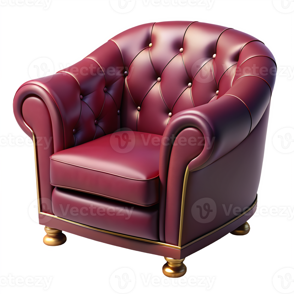 Burgundy velvet armchair Isolated On Transparent Background png