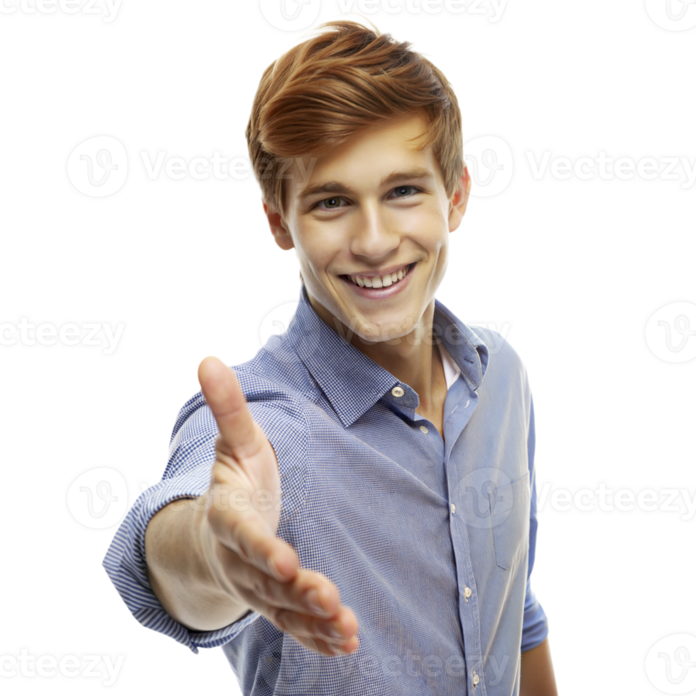 Smiling Young Man Extending Hand for Handshake png