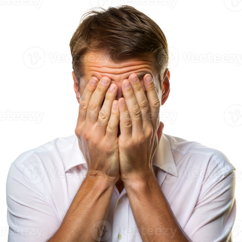 Man Covering Face With Hands, Expressing Shame and Disappointment png