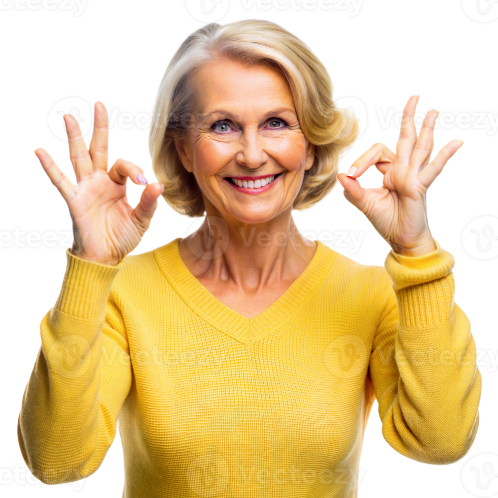 Senior Woman Gesturing Okay With Both Hands in Studio Portrait png