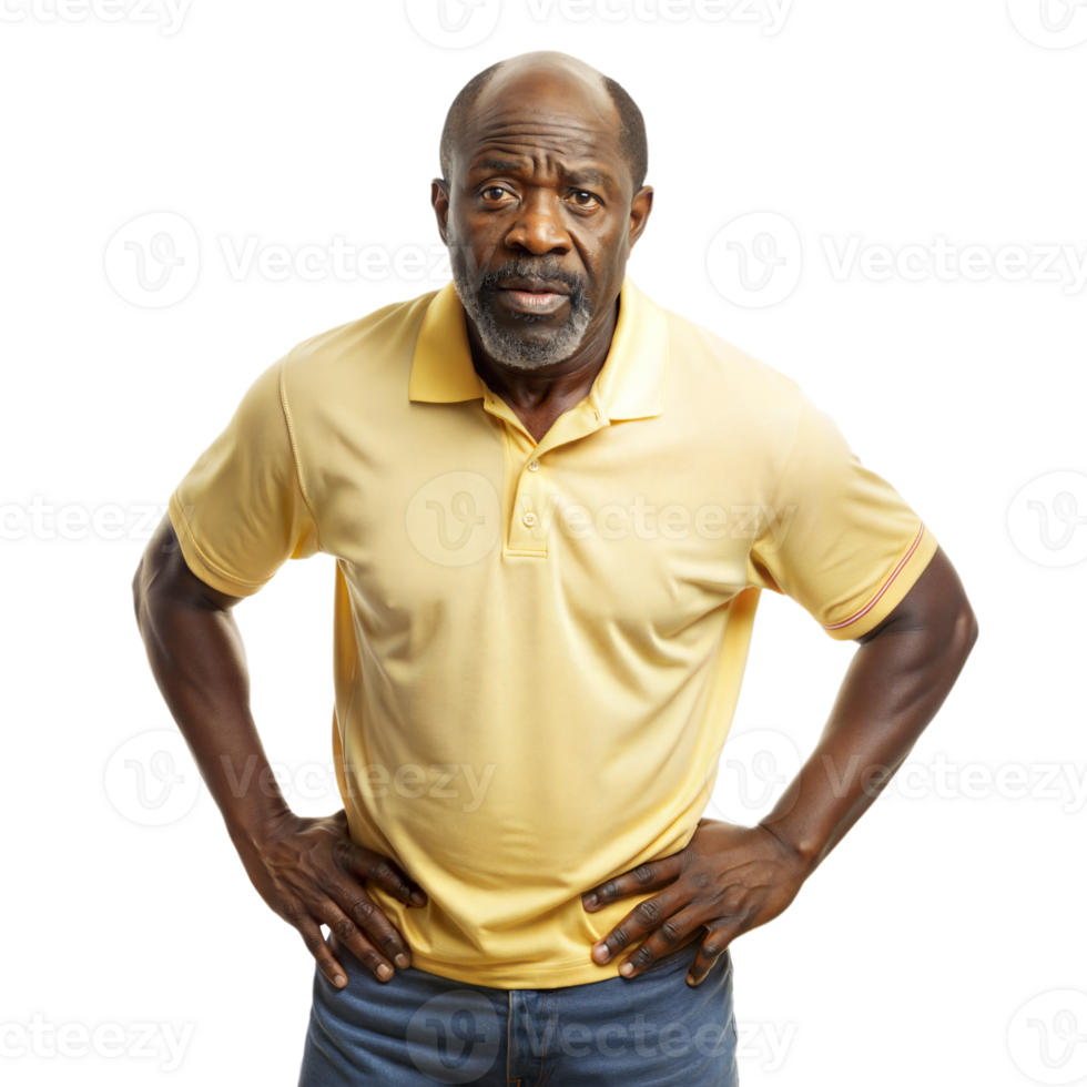 Senior Man Standing With Hands on Hips Looking Concerned on Transparent Background png
