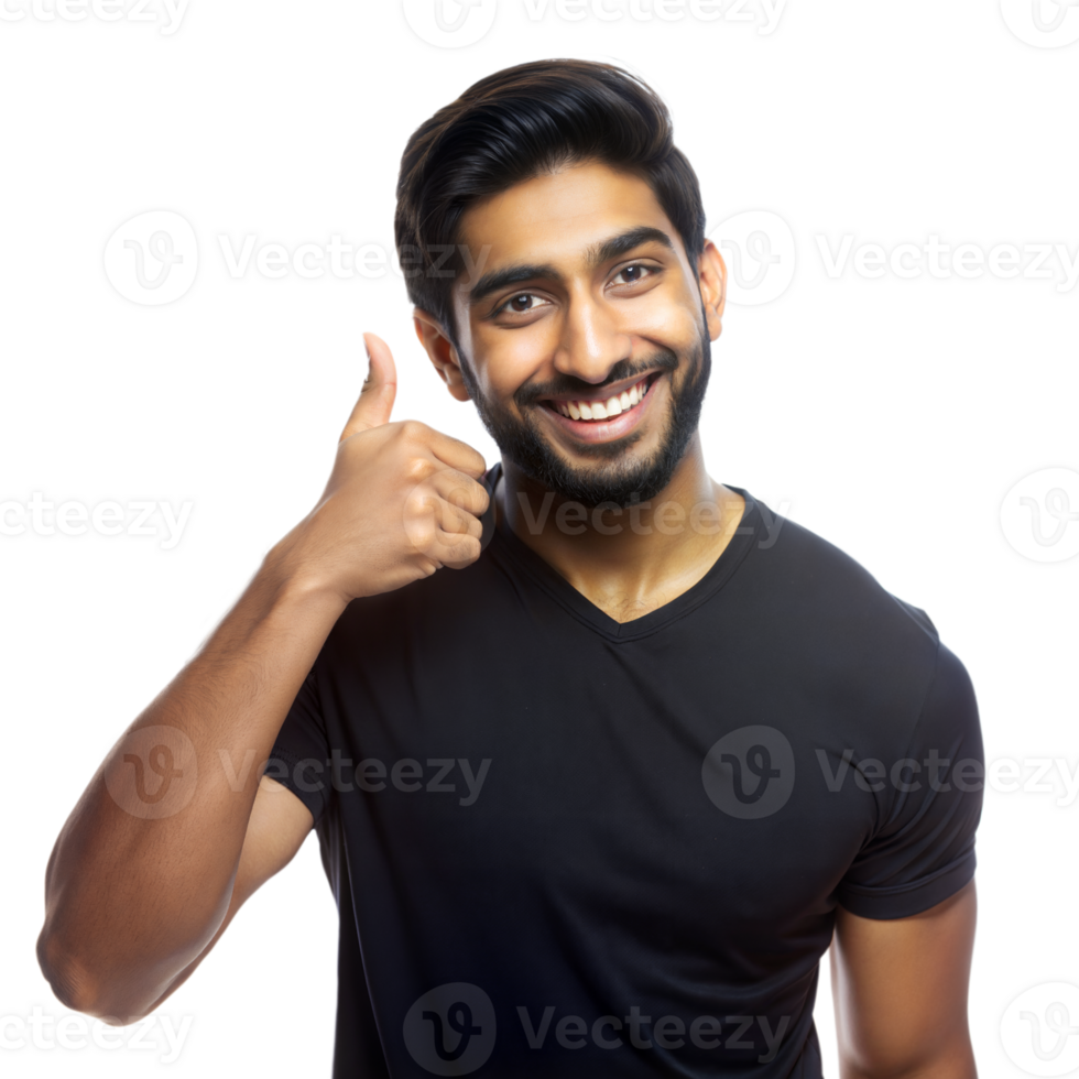 Smiling Man Giving Thumbs Up in Black T-Shirt png