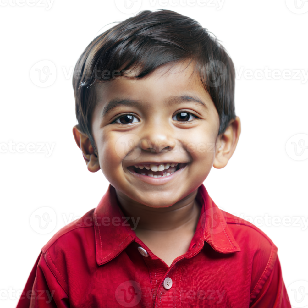 Smiling Young Boy In Red Shirt Portrait on Transparent Background png