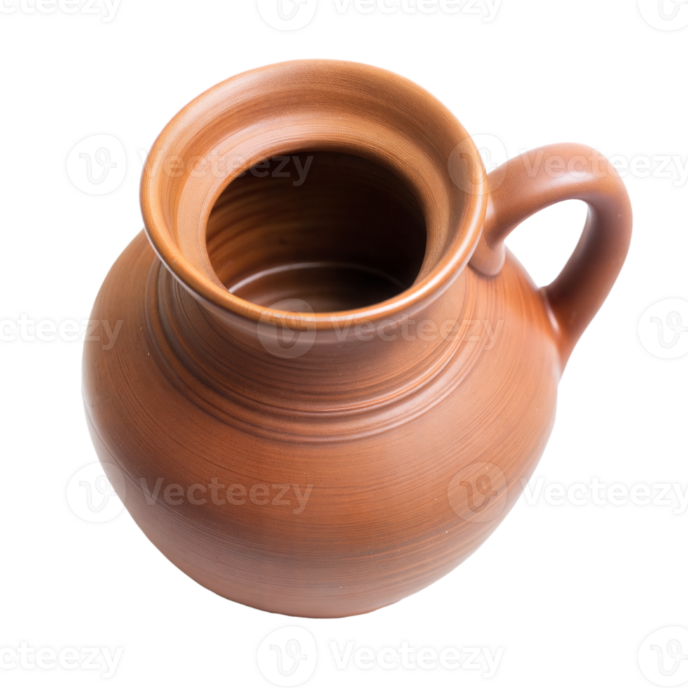 Brown Clay Pitcher With Handle And Lid png