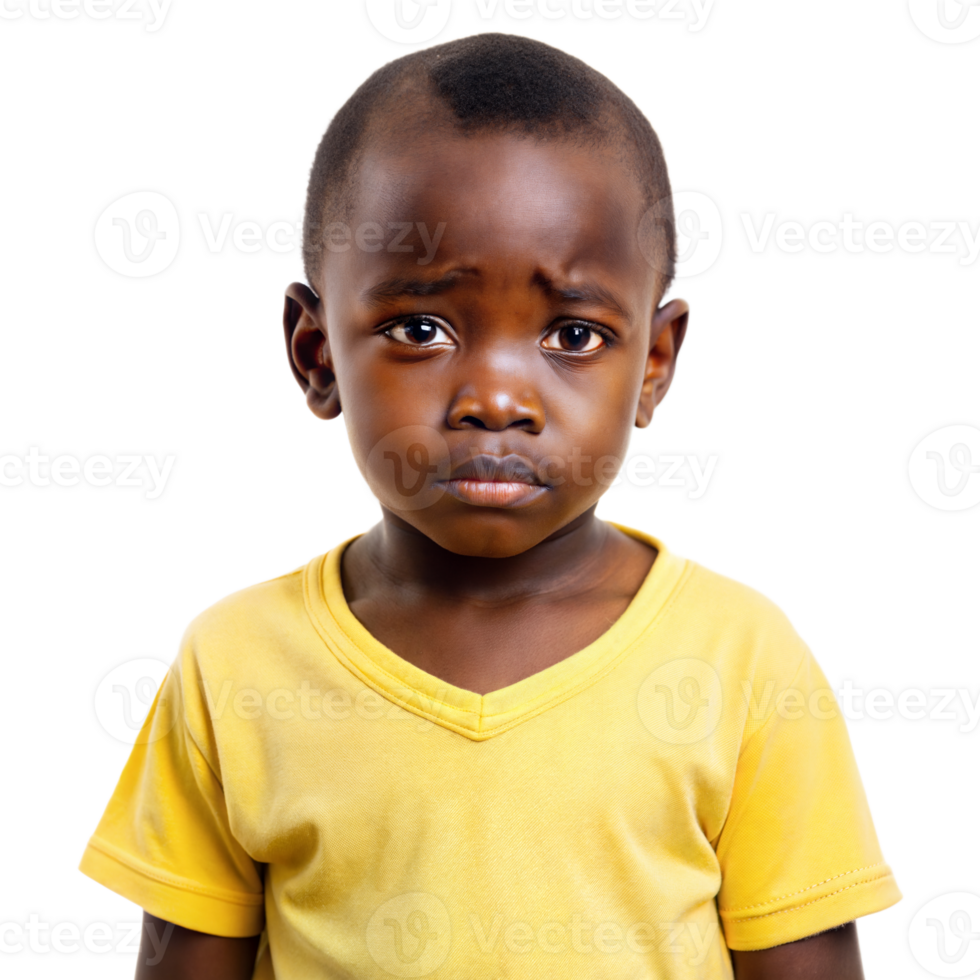 Jeune africain garçon portant une Jaune chemise regards pensivement à le caméra png