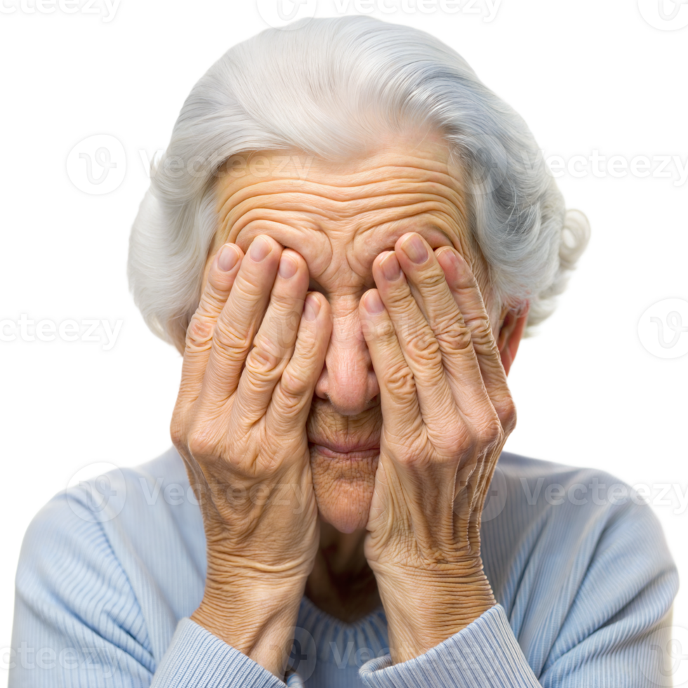 Senior Woman Covering Her Eyes With Her Hands png