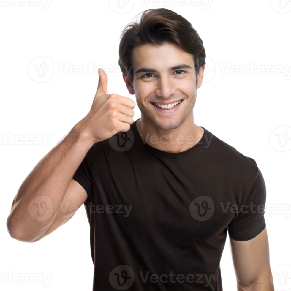 Happy Young Man Giving Thumbs Up Gesture With Black T-Shirt png
