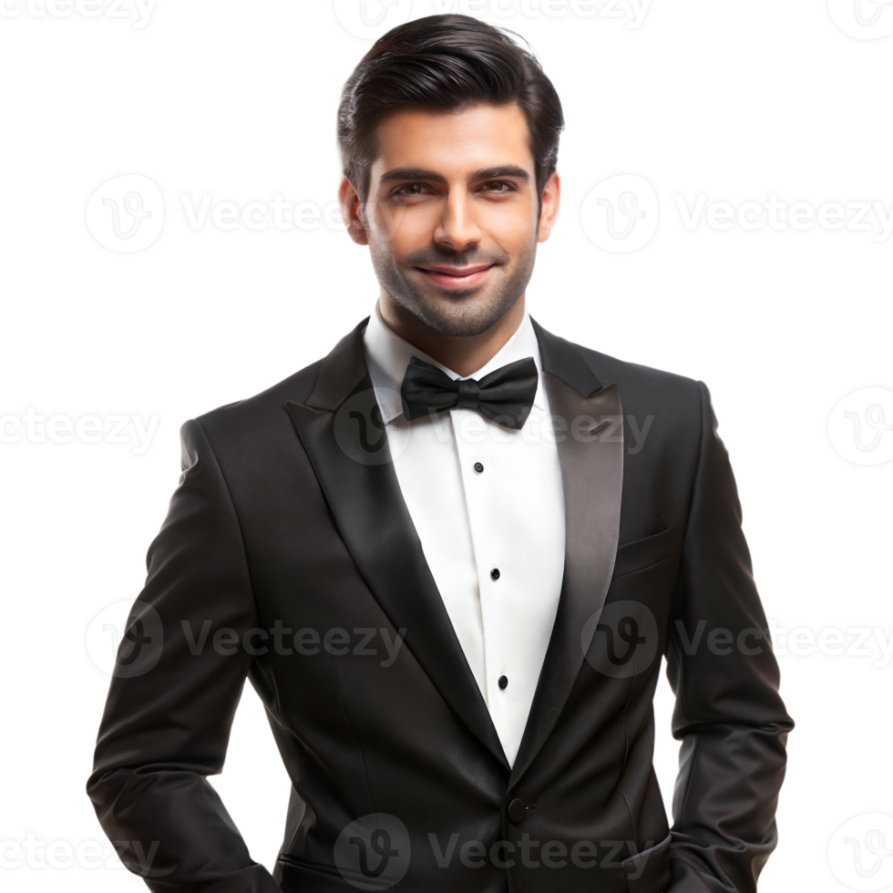 Smiling Man Wearing Black Tuxedo Suit png