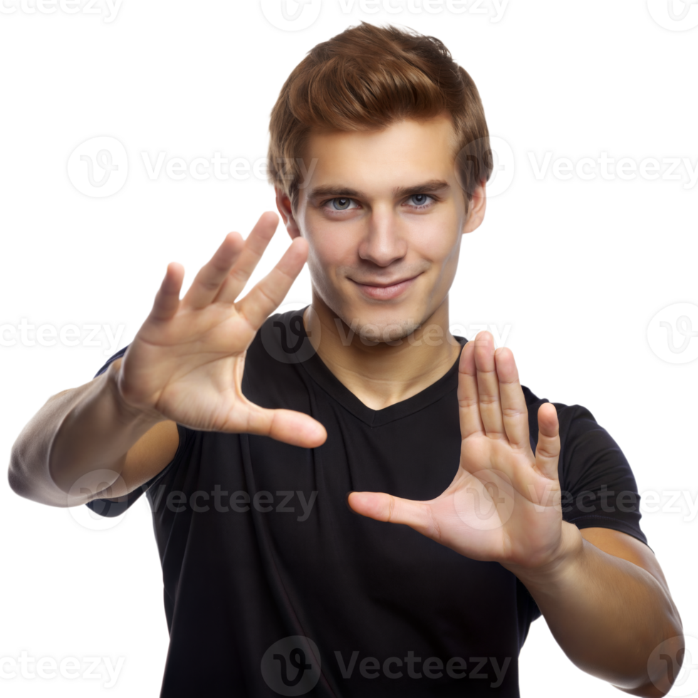 Young Man Framing With His Hands Against Transparent Background png