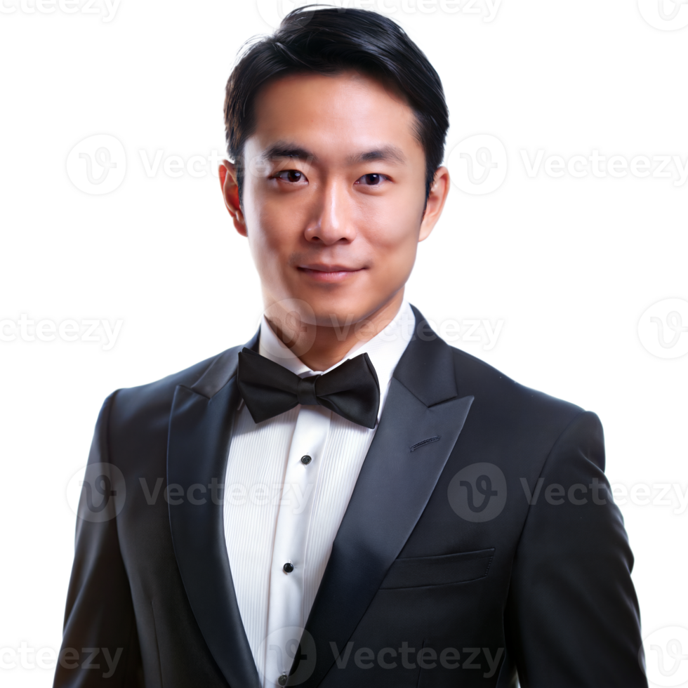 Asian Man Wearing Black Tuxedo Portrait png
